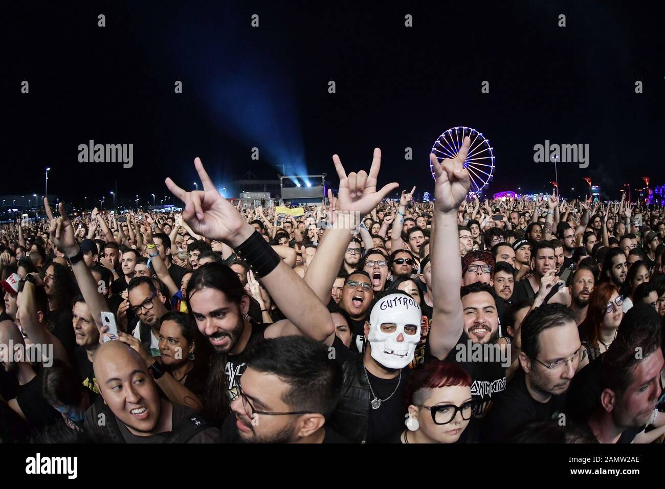 Rio de Janeiro, Brasilien, am 4. Oktober 2019. Wippe, genießen Sie die Show von heavy metal band Anthrax bei Rock in Rio, Rio de Janeiro Stockfoto