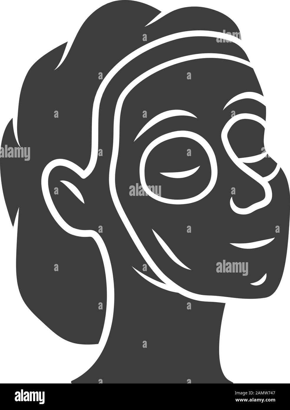 Kosmetische Gesichtsmaske Glyphe Symbol. Feminines Silhouetten-Symbol. Negatives Leerzeichen. Vektor-isolierte Abbildung. Entspannende Spa-Salon-Therapie Stock Vektor