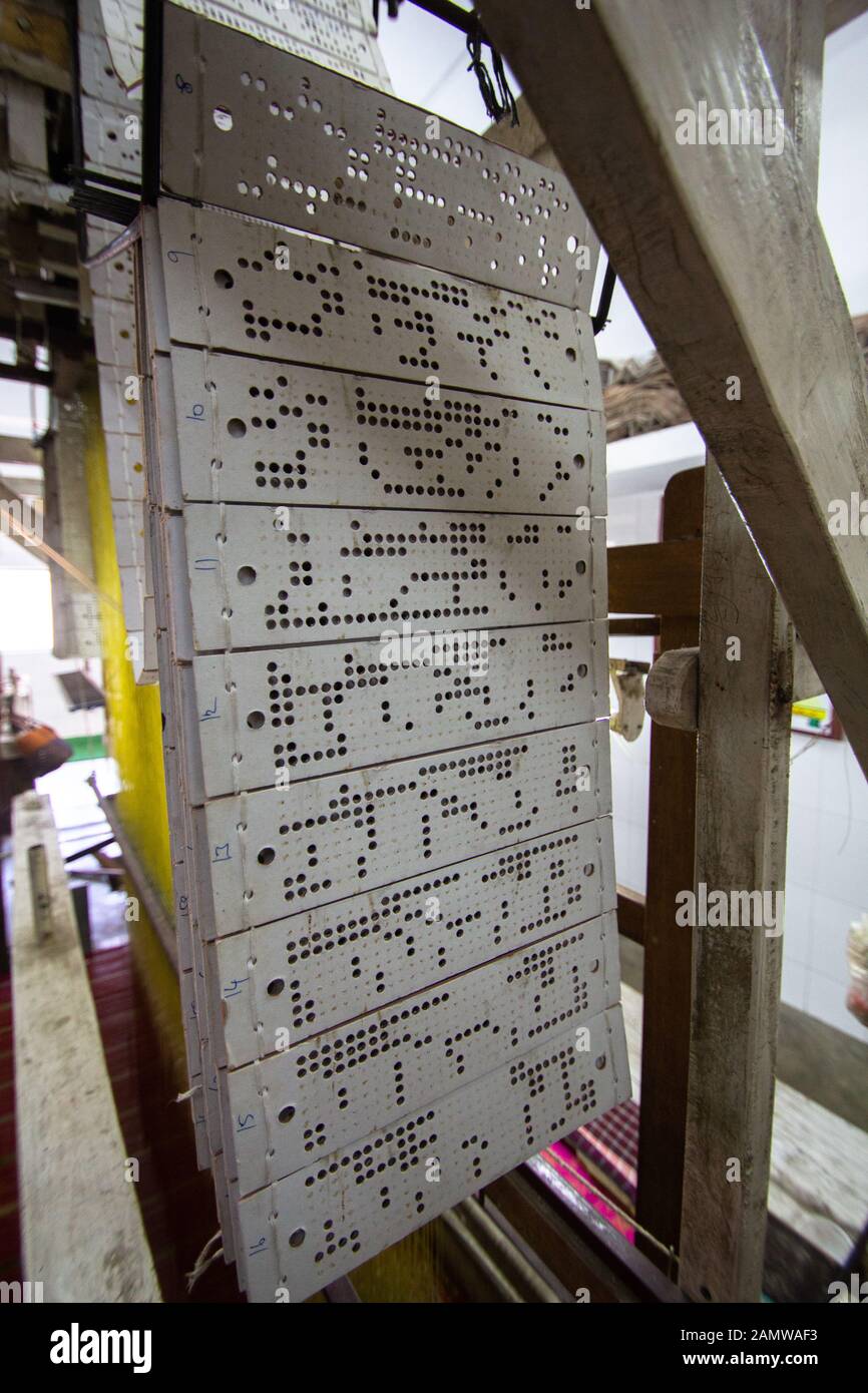 Weaving pattern Karten von traditionellen Weber, kanchipuram, Indien Stockfoto