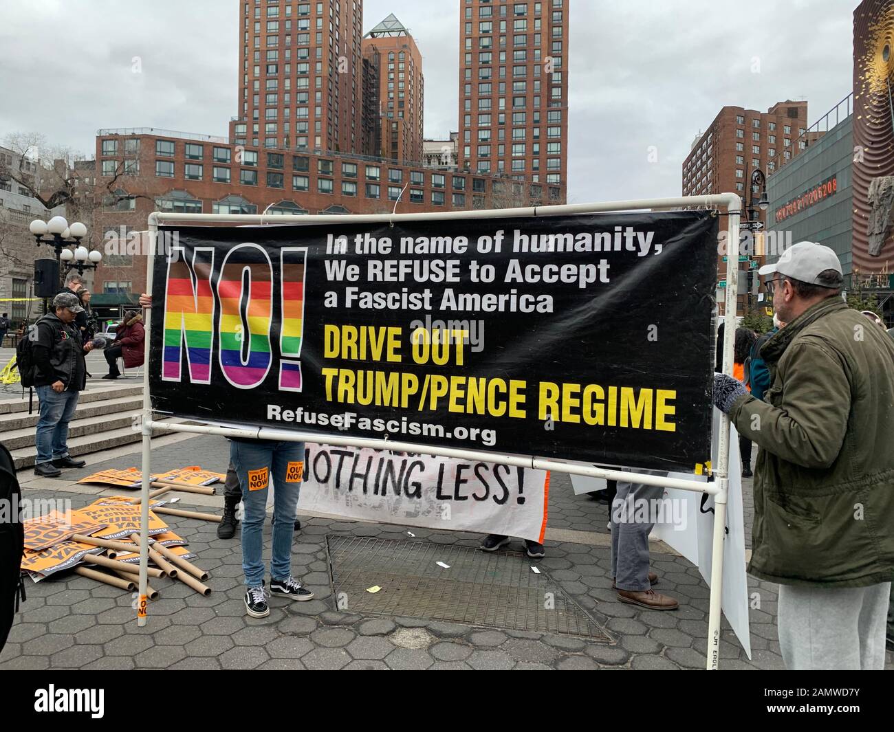 New York, NY, USA - 12. Januar 2019: Auf dem union Square findet eine Anti-Trump Pence-Rallye wegen Amtsenthebung und Amtsenthebung statt Stockfoto