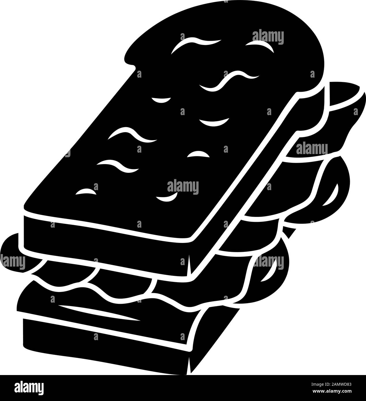 Sandwich Glyph-Symbol. Fast Food, Frühstück, Mittagessen in der Schule. Sandwich mit Schinken, Käse, Salat und geröstetem Brot. Café, Imbiss im Restaurant. Silhouettensymbol Stock Vektor