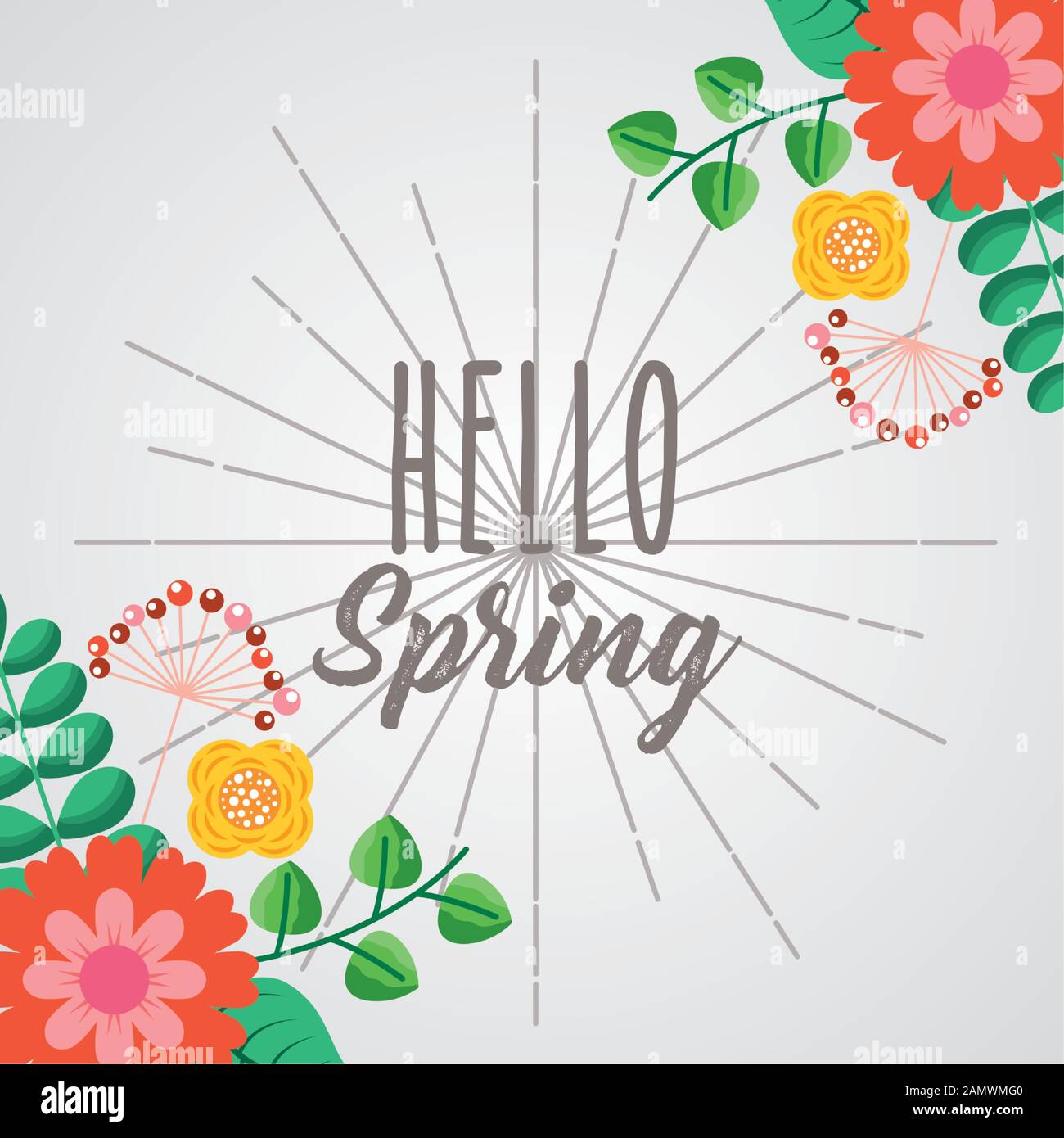 Poster mit Blumenmuster und "Hello Spring"-Motiv Stock Vektor