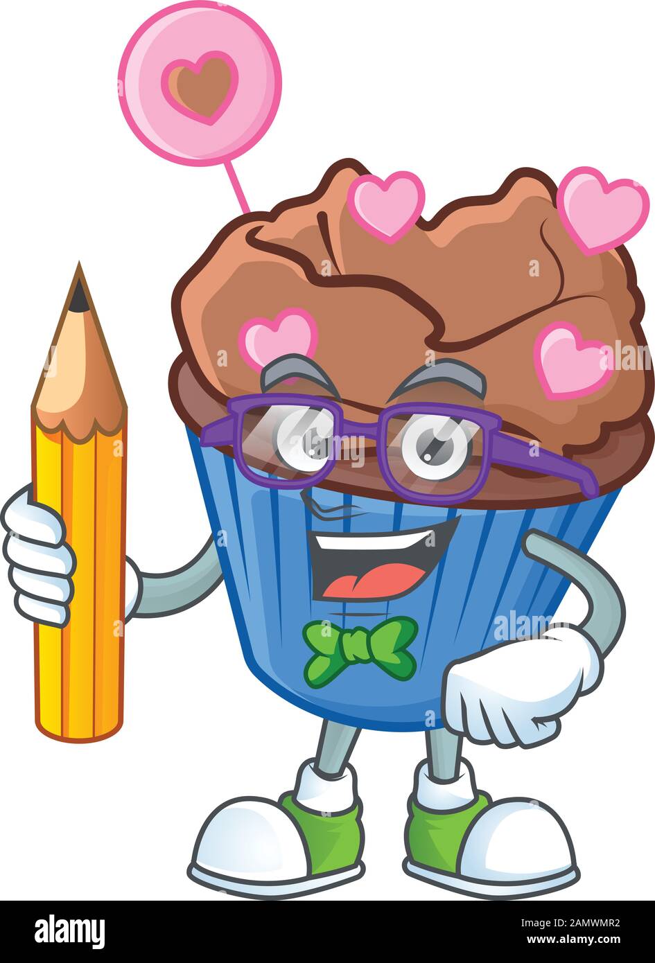 Ein Bild von Student Schokolade Liebe cupcake Charakter holding Bleistift Stock Vektor