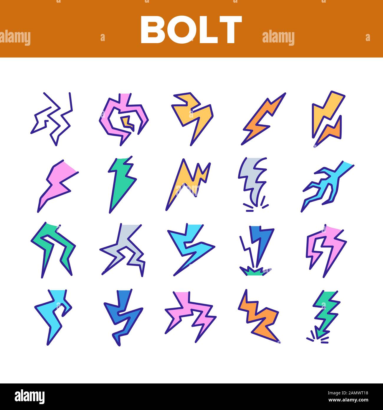 Blitz Blitz Blitz Blitz Sammlung Symbole Set Vektor Stock Vektor