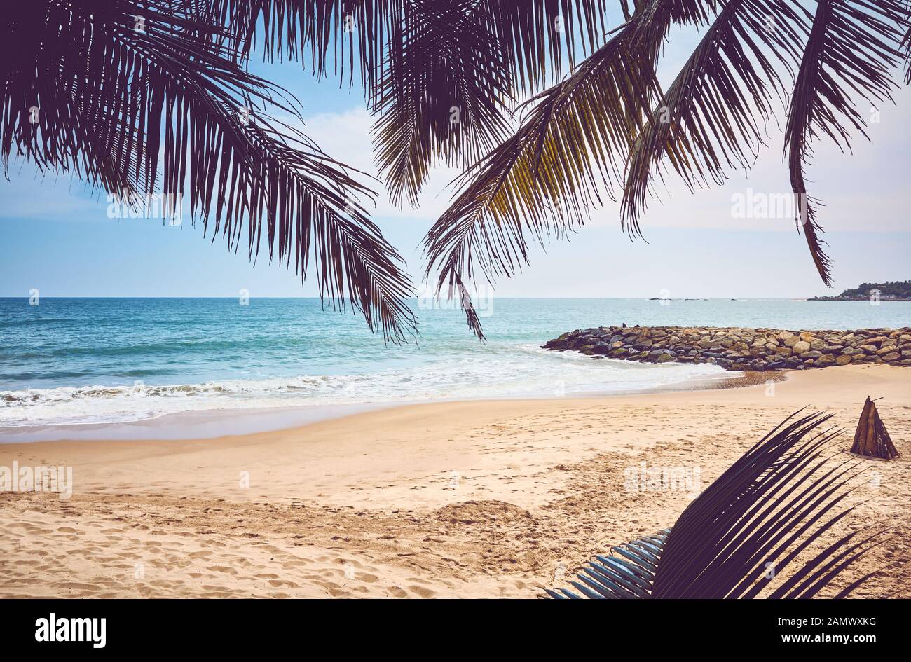 Tropischer Strand, Sommerferienkonzept, Farbtonierung angewendet, Sri Lanka. Stockfoto