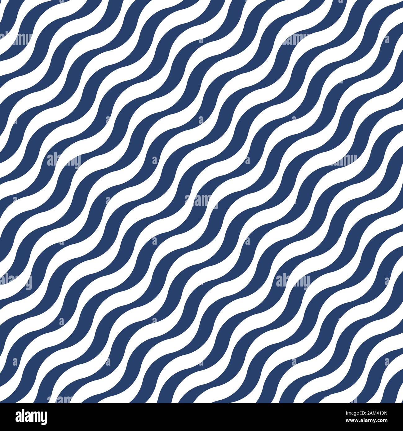 Minimalistisches abstraktes hypnotisches Muster. Die Illusion der Bewegung. Diagonal gewellte blaue und weiße Linien. Stock Vektor