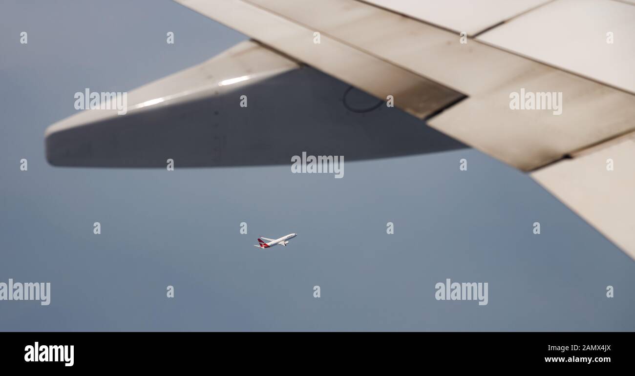 Der Flügel einer Qantas Boeing 737 Stockfoto