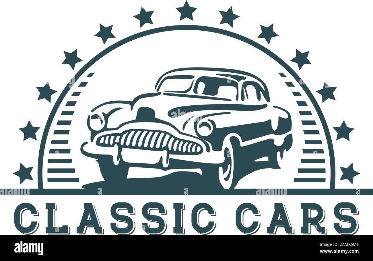 Design mit Logo für die klassische Fahrzeugrestaurierung, Vektor mit Logo für die Fahrzeugrestaurierung Stock Vektor
