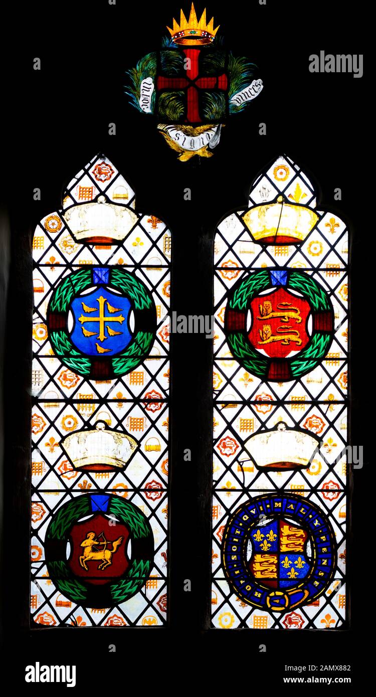 Glasrundel, St. Nicholas Church, Eydon, Northamptonshire, England, Großbritannien Stockfoto