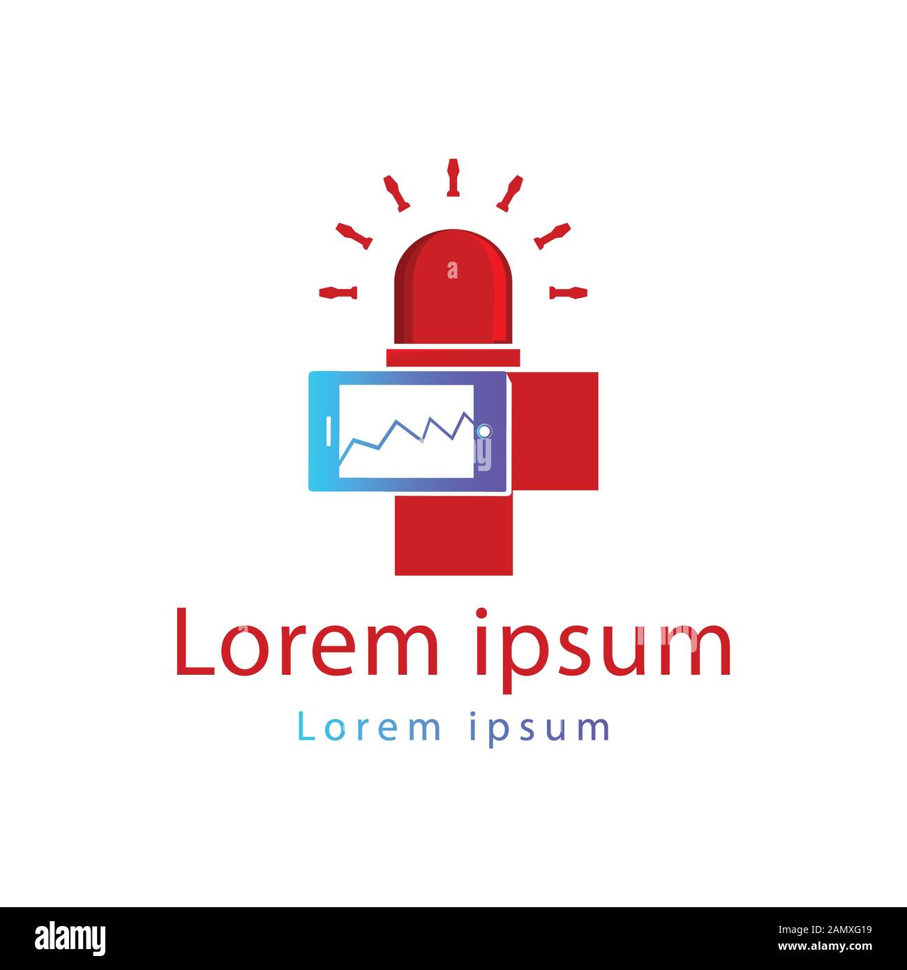 Durchgestrichenes medizinisches Symbol und Notlampe für Rettungswagen. Ideen für das Online-Logo der App. Inspiration Logo Design. Darstellung Des Vektor-Vorlagenbildes. Isoliert Auf Weiß Stock Vektor