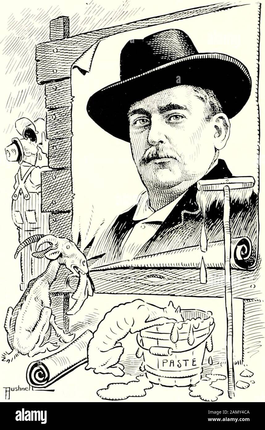 Eine Galerie mit Stiftskizzen in Schwarzweiß von "Cincinnatians as we See 'em" . W. L CHANDLER Dodge Manufacturing Company. John C. CHAPMAN Bill Poster und Distrilmters Stockfoto