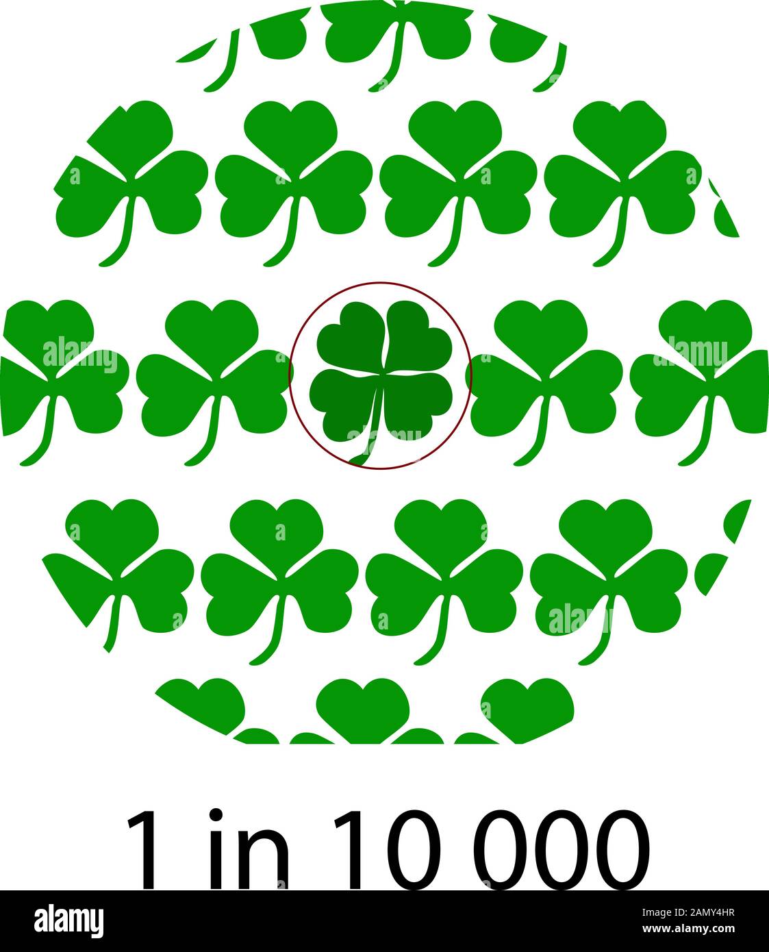 Vierblättriger Kleeblatt ist einer von 10.000. St. Patricks Day. Vektordarstellung auf isoliertem Hintergrund. Stock Vektor