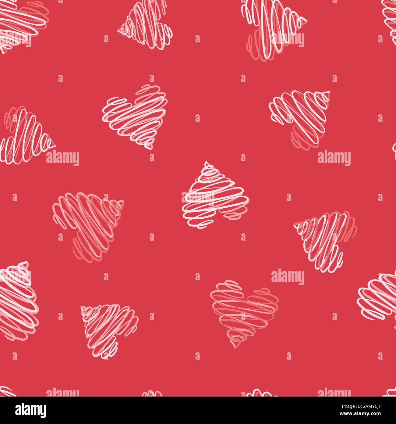 Süße Hand gezeichnet Swirl hearts nahtlose Muster, romantische doodle Hintergrund, großartig für Valentines Tag, Stoffe, Tapeten, Banner, Umwickeln - Vektor des Stockfoto