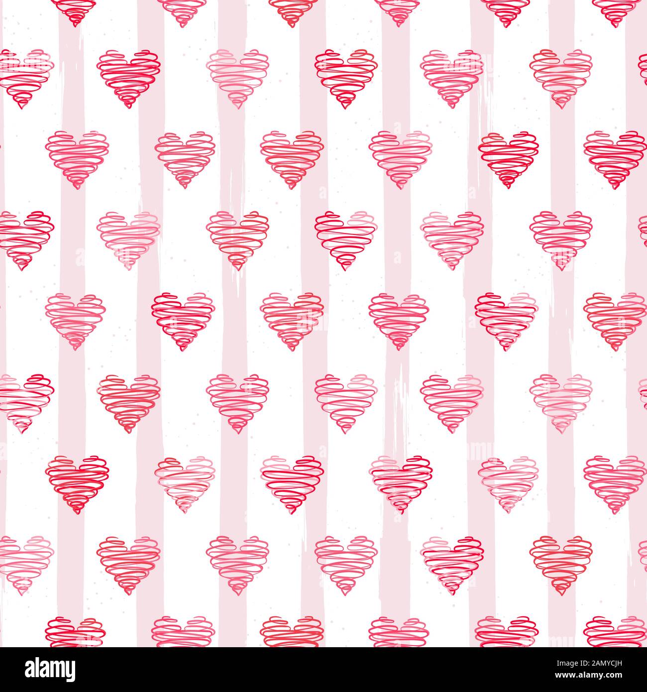 Süße Hand gezeichnet Swirl hearts nahtlose Muster, romantische doodle Hintergrund, großartig für Valentines Tag, Stoffe, Tapeten, Banner, Umwickeln - Vektor des Stockfoto