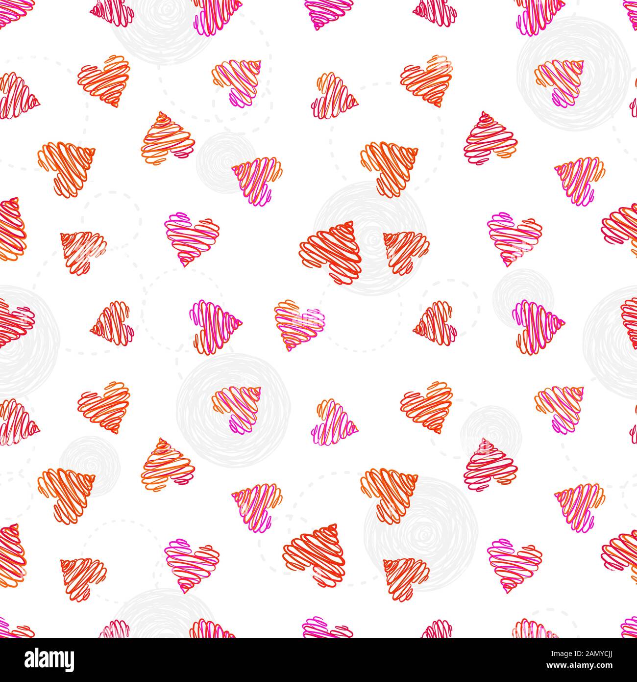 Süße Hand gezeichnet Swirl hearts nahtlose Muster, romantische doodle Hintergrund, großartig für Valentines Tag, Stoffe, Tapeten, Banner, Umwickeln - Vektor des Stockfoto