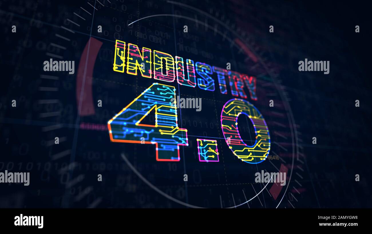 Industrie 4.0 sign Projekt erstellen. Abstrakte Konzept der Innovation, cyber Technologie, Business, Fabrik Automatisierung und Robotik Produktion 3d illustratio Stockfoto