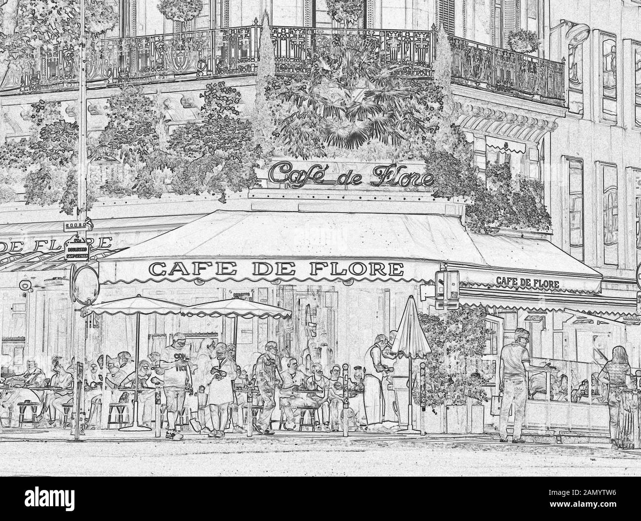 Café de Flore, eines der ältesten Kaffeehäuser in Paris, bekannt für seine berühmten Gäste, Saint-Germain-des-Prés, Latin, Paris, Frankreich Stockfoto