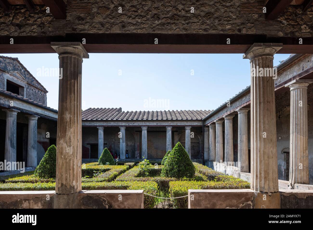Pompei. Italien. Archäologische Stätte von Pompeji. Haus von Menander (Casa del Menandro), Peristyle (Garten). Regio I-10-4 Stockfoto