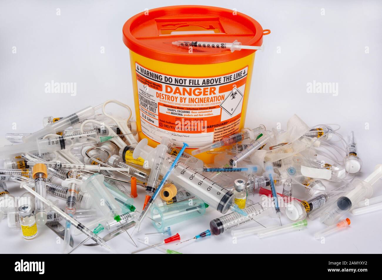 York. England. 03.31.11. Sichere Entsorgung von Medical Sharps durch Verbrennung. Stockfoto