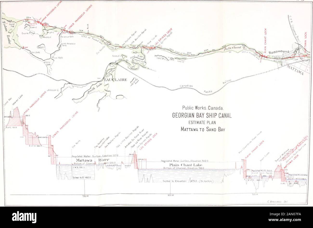 Sessionpapiere des Dominion von Kanada im Jahre 1907. 12.41033,62671.8327.96210,472 5.796 292 93 1.000 322.730 36.240 6.139 52.51125.065 58.450 56.700 34.197 S Erde füllen C. yds. Rock Fill 134.505 47.888 0 25 1 50 Hand verlegt Wand Rip-Rap Head Works of Canal and Regulating Works at Gravelle emit-Concrete C. yds. Stahllbs. Gusseisen 2.018 6445.8402.332 4 00 9 000 050 04 Flume-Arbeiten von Gravelle Chute bis Sparks Creek-Wooden Flume Foot Run. 27.350 11 80 Erdaushub C. yds. Ausgekleideter offener Kanal, Ansätze zu und Ausfahrten von Twotunnels - Erdaushub C. yds. 20.465 150.0602.785 1.670 1.620 113.791 Stockfoto