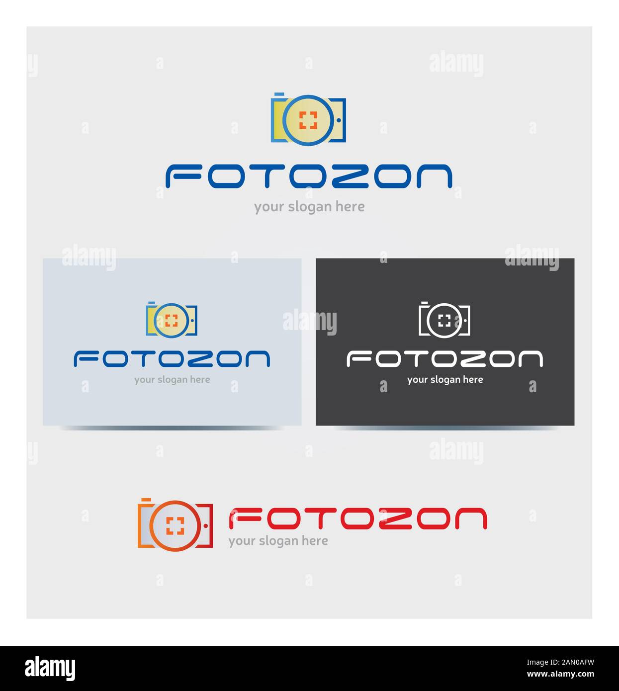 Symbol Kamera, Foto Logo für Corporate Business mit Karte Mock up in mehreren Farben Stock Vektor