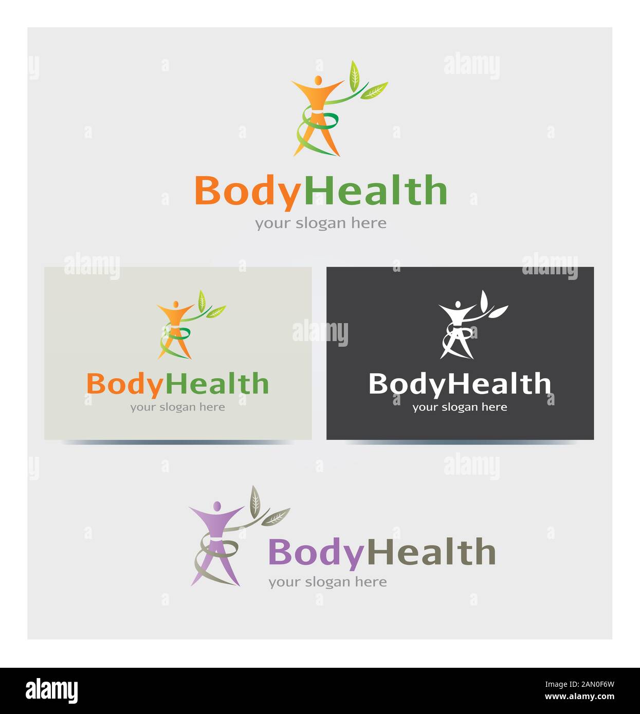 Körper, Laub und Blätter Symbol, Logo für Gesundheit Business, Karten Mock up in mehreren Farben Stock Vektor