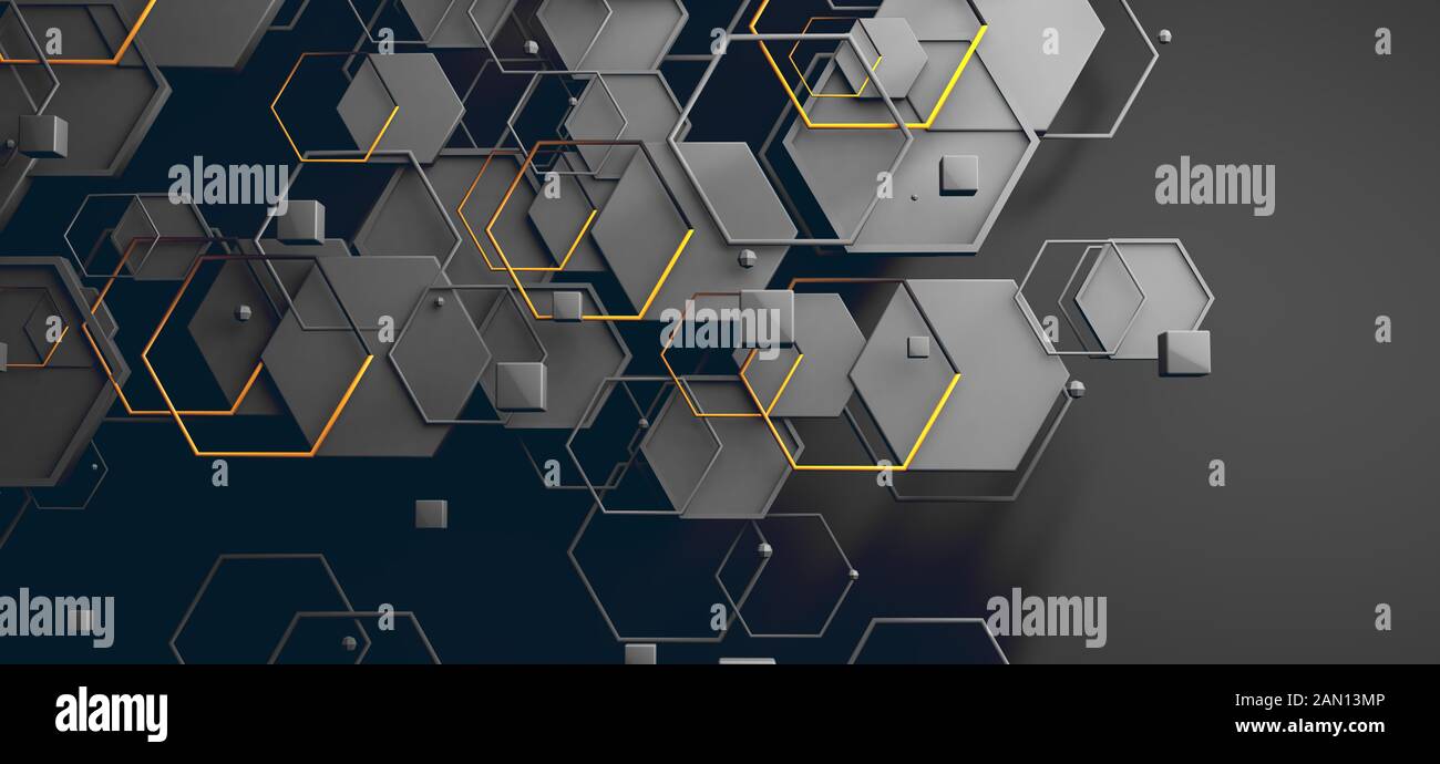 Zusammenfassung Hintergrund von Technologie und Wissenschaft. Gitter oder Netz mit Linien und geometrische Formen detail. 3D-Darstellung Stockfoto