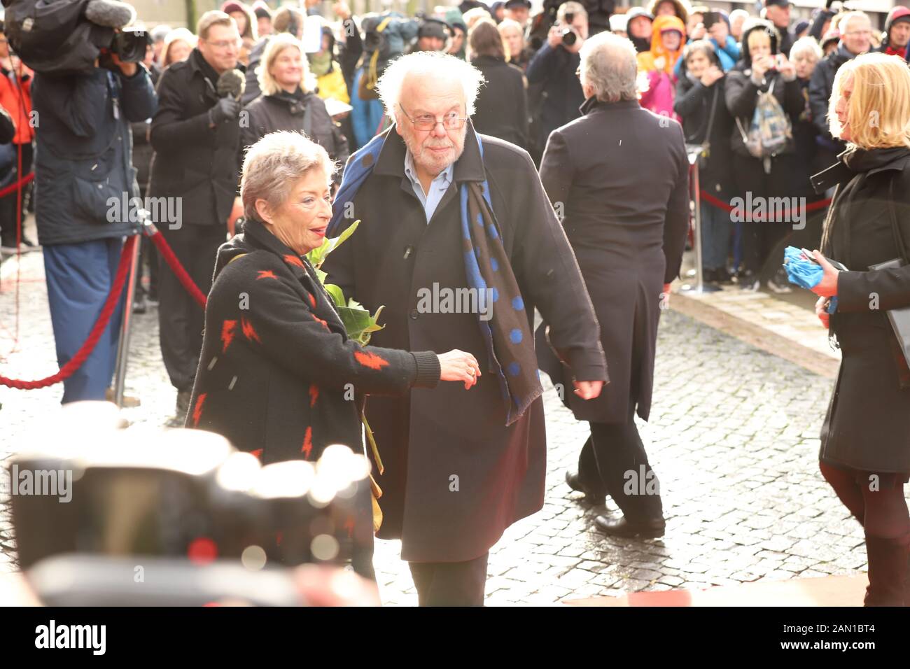 Brigitte Janner, Hajo Gies, Trauerfeier für Jan Fedder, St. Michaelis, Englische Planke, Hamburg, 14.01.2020 Stockfoto