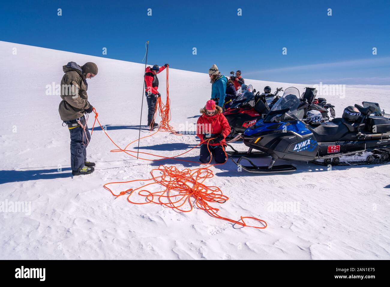 Die Glaziologische Gesellschaft Frühlingsexpedition, der Vatnajokull-Gletscher, Island Stockfoto