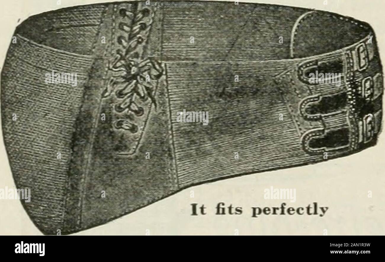 Klinische Medizin . ROTWEROV spezielle Stützgurte DER POMEROY-SPEZIALRIEMEN ist für seine korrigierende Unterstützung, die den Bauch aufhält, für eine relievende Belastung, für Laparotomien und andere Pfostenoperationen bekannt. Es passt perfekt zu Send US-Messungen Ihres Patienten, die eine solche Unterstützung benötigen, und beachten Sie die Korrekturwirkung des Bandes, wenn Sie ihn anhängen. Sie werden die perfekte Passform finden und den Träger zufriedenstellen. F^OyVVEROY COyVVPAINY 16 E. 42. St. NEW YORK Stockfoto