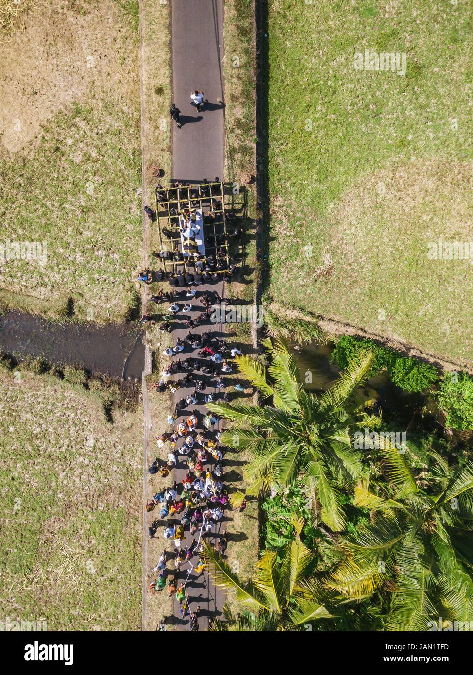 Luftaufnahme der balinesischen Zeremonie Stockfoto