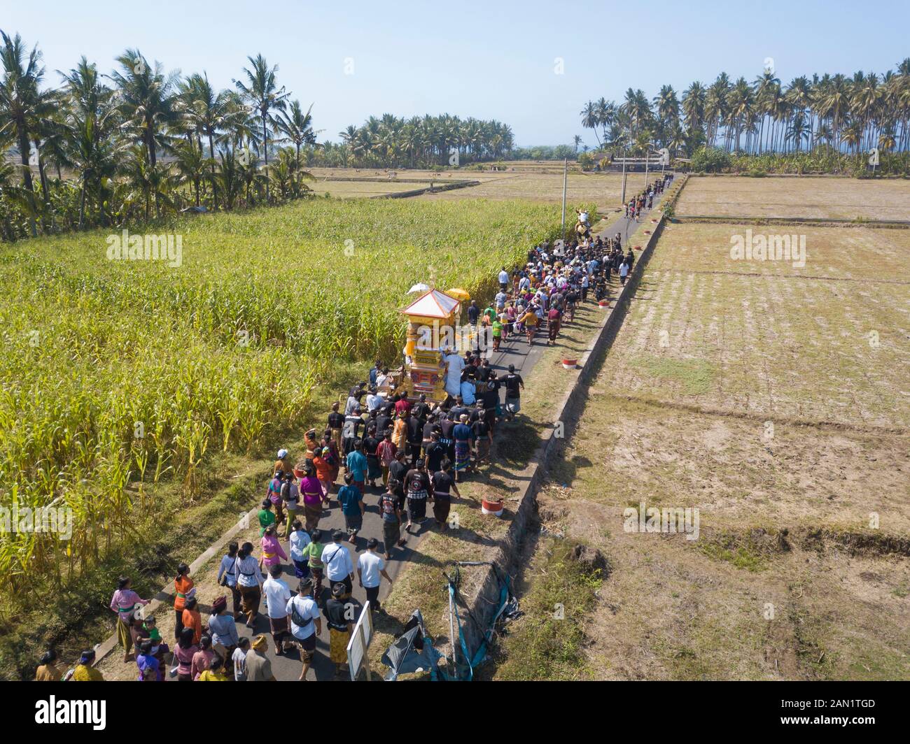 Luftaufnahme der balinesischen Beerdigung Stockfoto