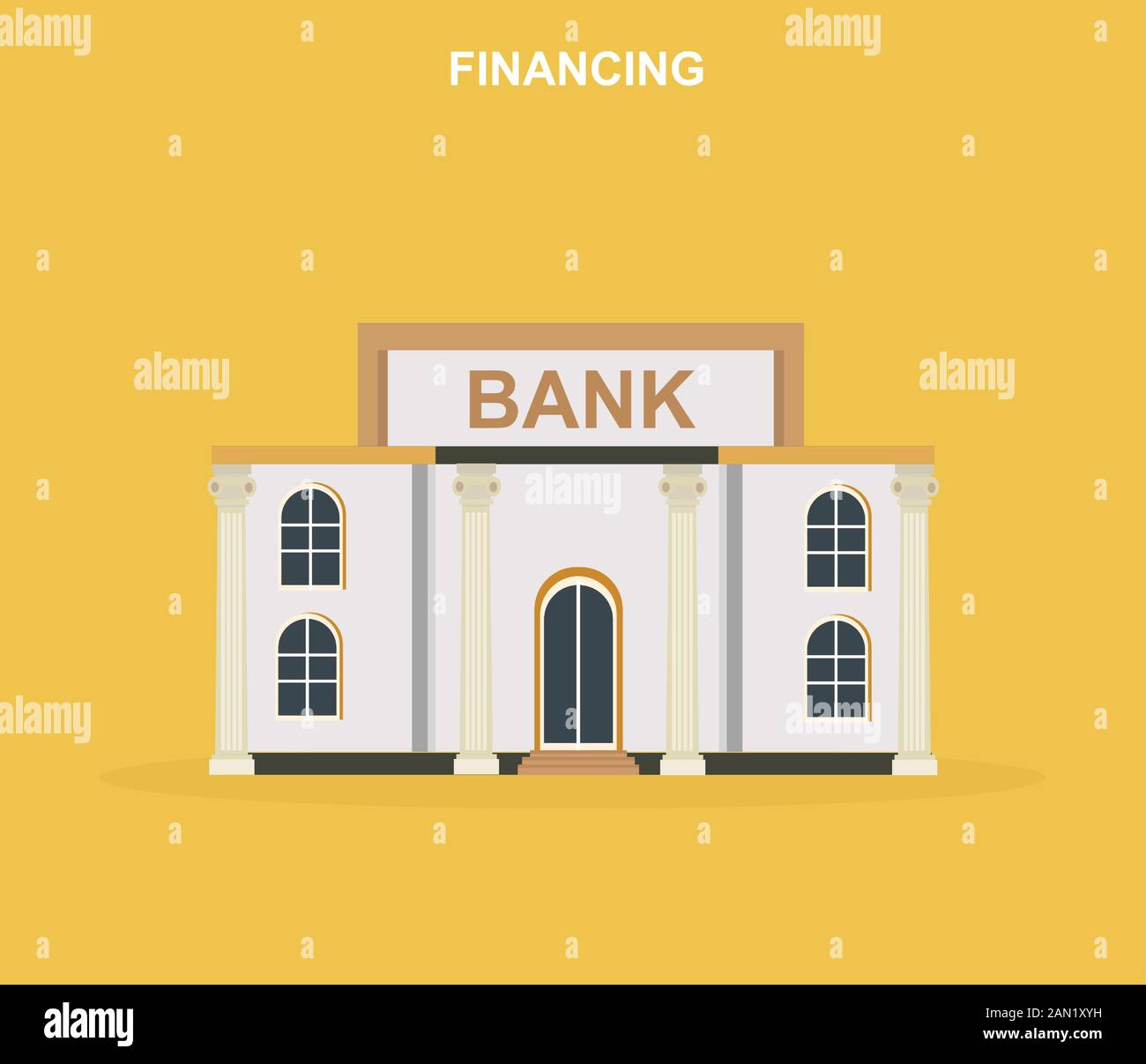 Vektor einer Bank, die auf gelbem Hintergrund errichtet wird Stock Vektor
