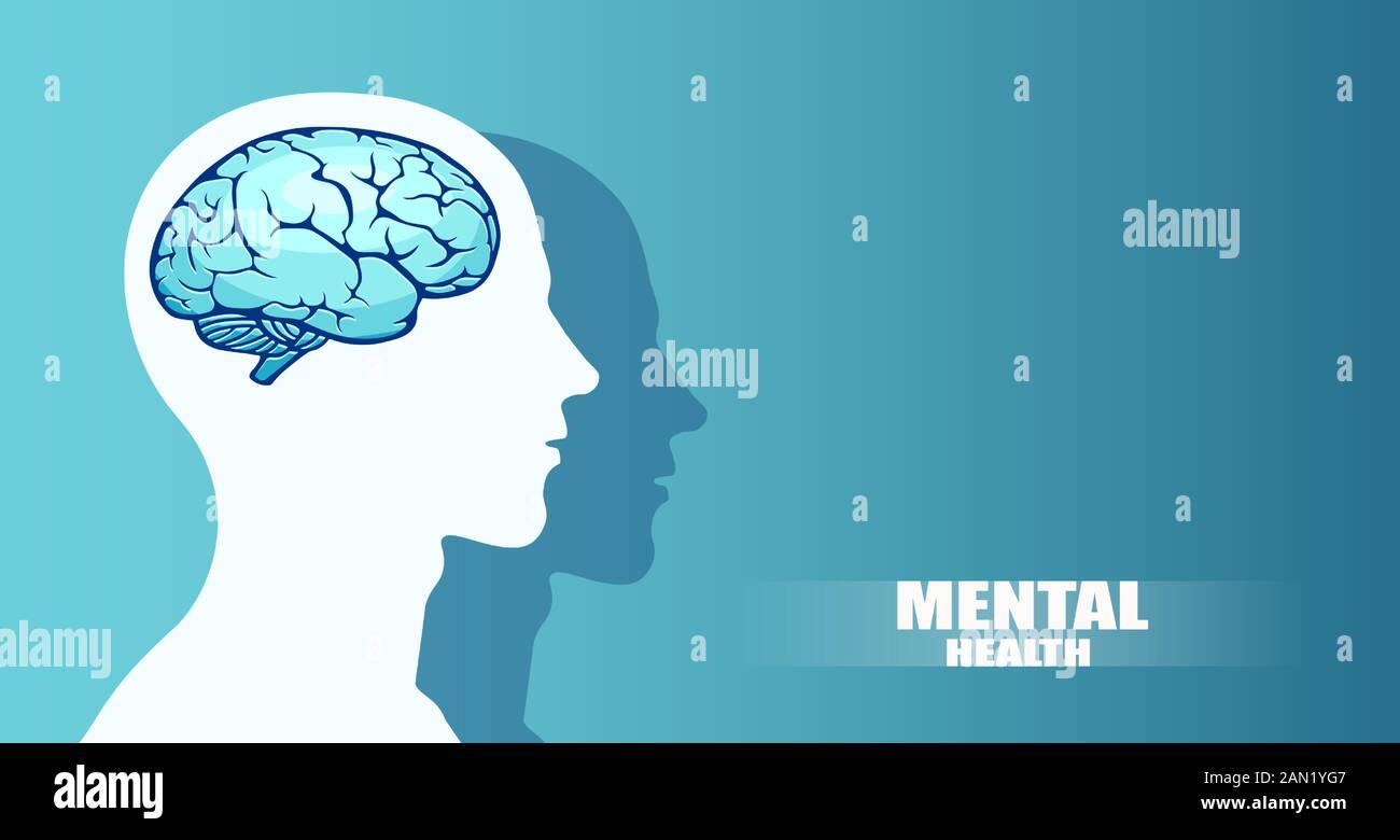 Vektorsilhouette eines menschlichen Kopfes mit Gehirn. Konzept der psychischen Gesundheit Stock Vektor