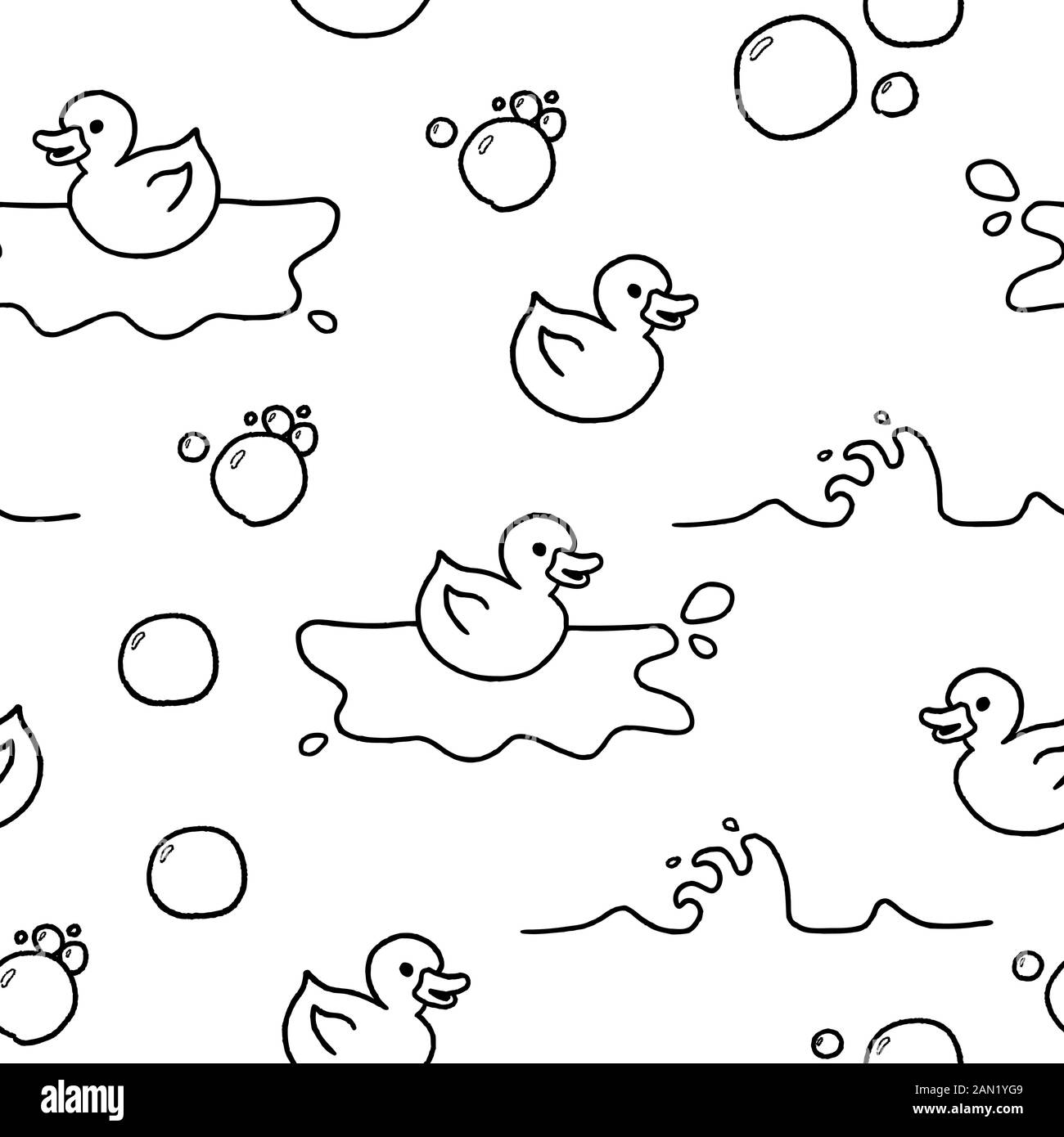 Gummi-Entenbad-Spielzeug. Nahtlose Textur im Doodle-Stil. Stock Vektor