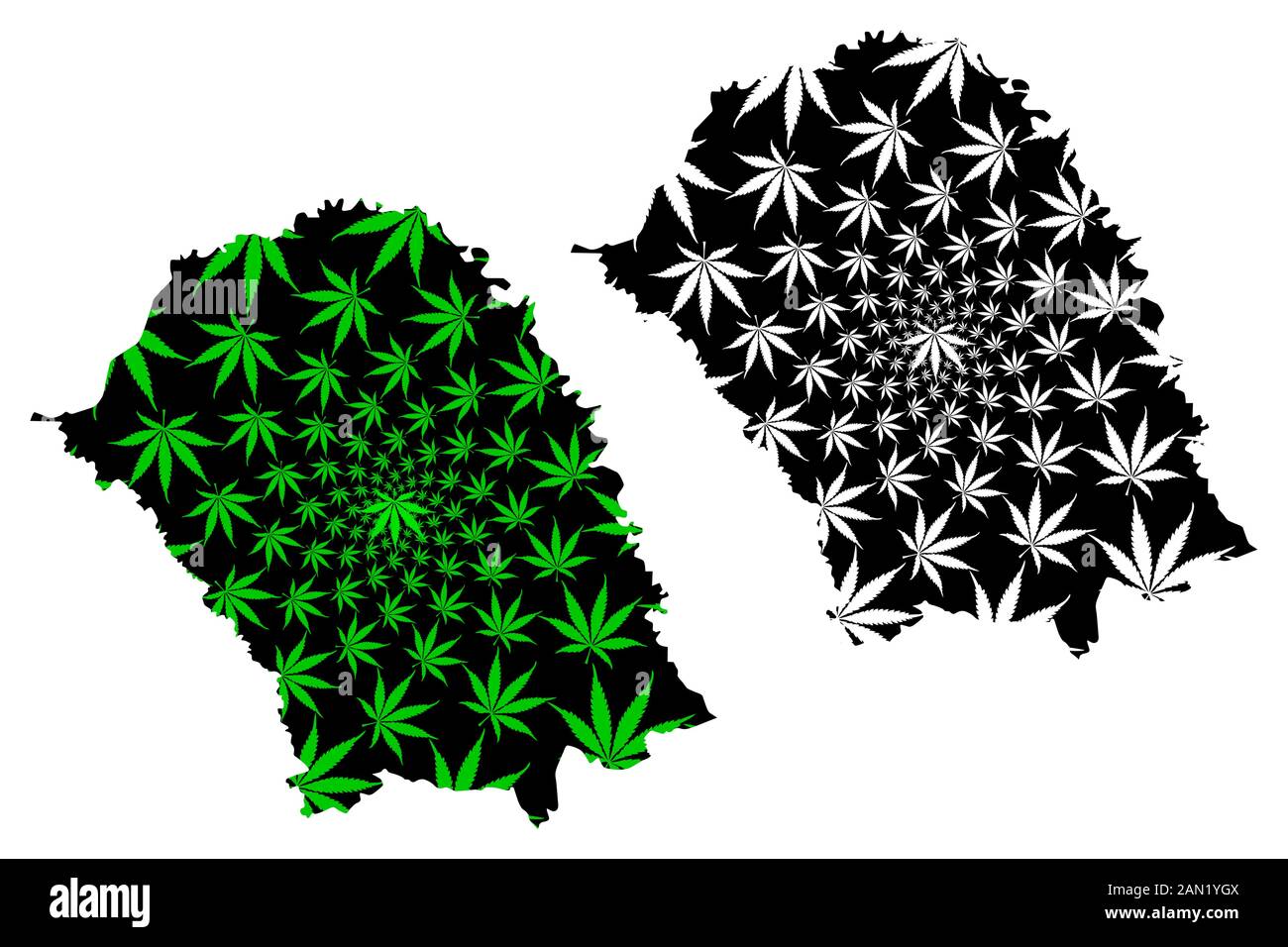 Botosani County (Verwaltungsgebiete Rumäniens, Entwicklungsregion Nord-Est) MAP ist entworfen Cannabisblatt grün und schwarz, Botosani Karte aus Stock Vektor