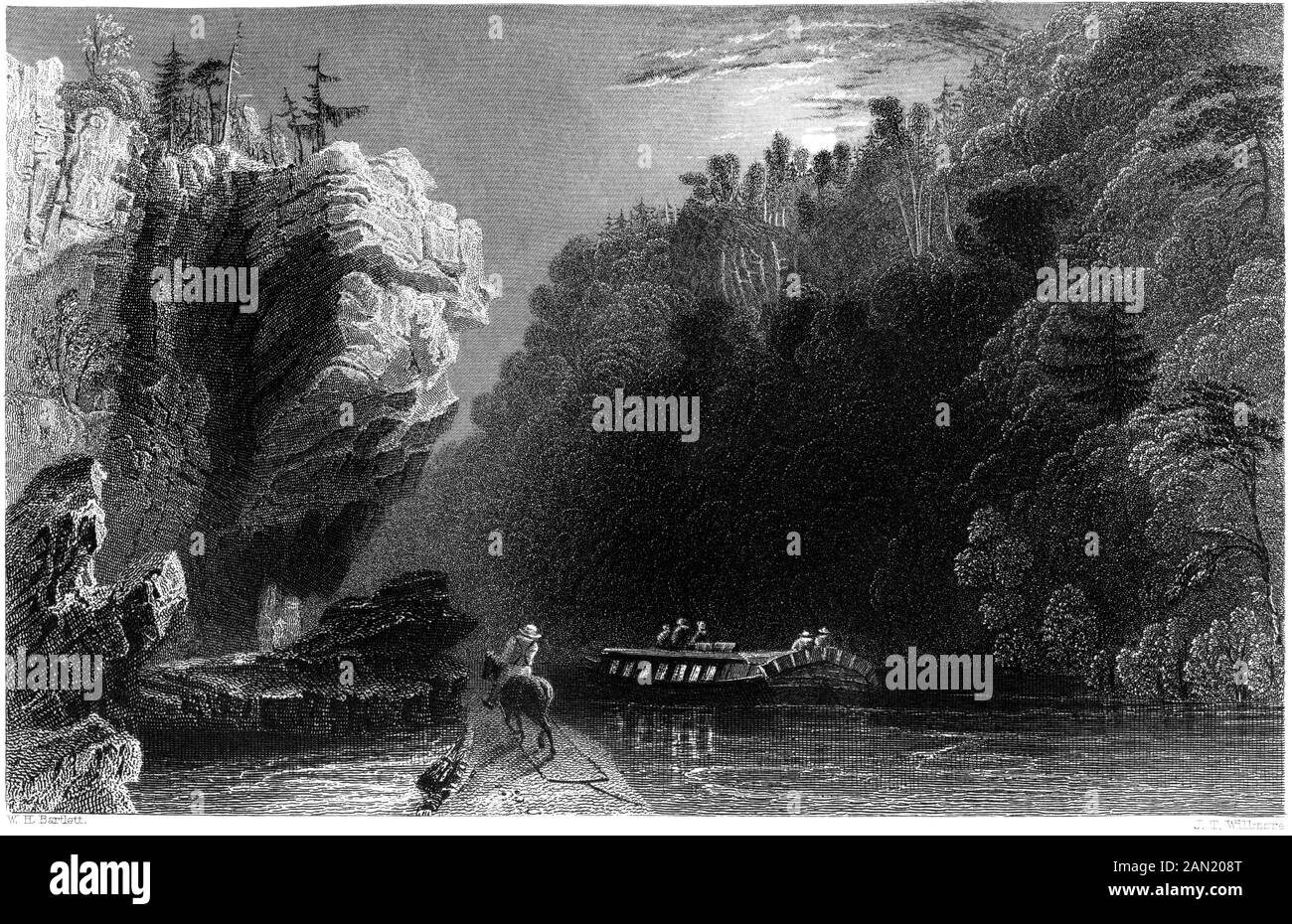 Eine Gravur auf dem Erie Kanal, in der Nähe von Little Fällt bei hoher Auflösung gescannt. aus einem Buch im Jahre 1840 gedruckt. Glaubten copyright frei. Stockfoto