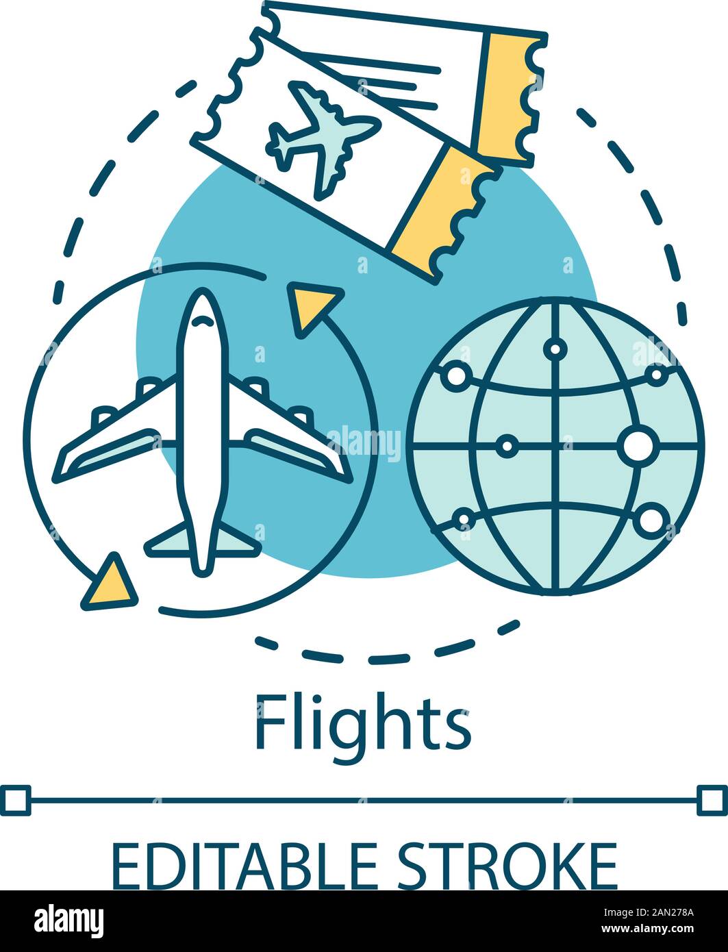 Symbol "Flights Concept". Ebenenfahrt Idee dünne Linie Abbildung. Tourismus, Reise. Ankunft, Abflug. Internationale Fluggesellschaften, Tickets. Vektor Stock Vektor