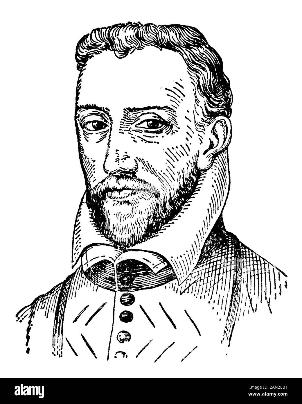 Gaspard de Coligny, Seigneu de Chastillo; 16. Februar 1519 - 24. August 1572 war ein französischer Adeliger und Admiral, der am besten als disziplinierter Anführer der Hugenotten in den französischen Religionskriegen und ein enger Freund und Berater von König Karl IX. Von Frankreich, / Gaspard de Coligny, Seigneur de Chastillo, gedacht war; 16. Februar 1519 - 24. August 1572 war ein fränkischer Adliger und Admiral, der als disziplinierter Hugenottenführer in den französischen Religionskriegen und enger Freund und Berater von König Karl IX Von Frankreich in Erinnerung blieb, historisch, digital verbesserte Wiedergabe eines OR Stockfoto