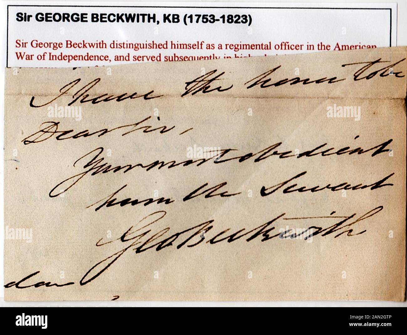Unterschrift des General Sir George Beckwith, KB (1753-1823) Stockfoto