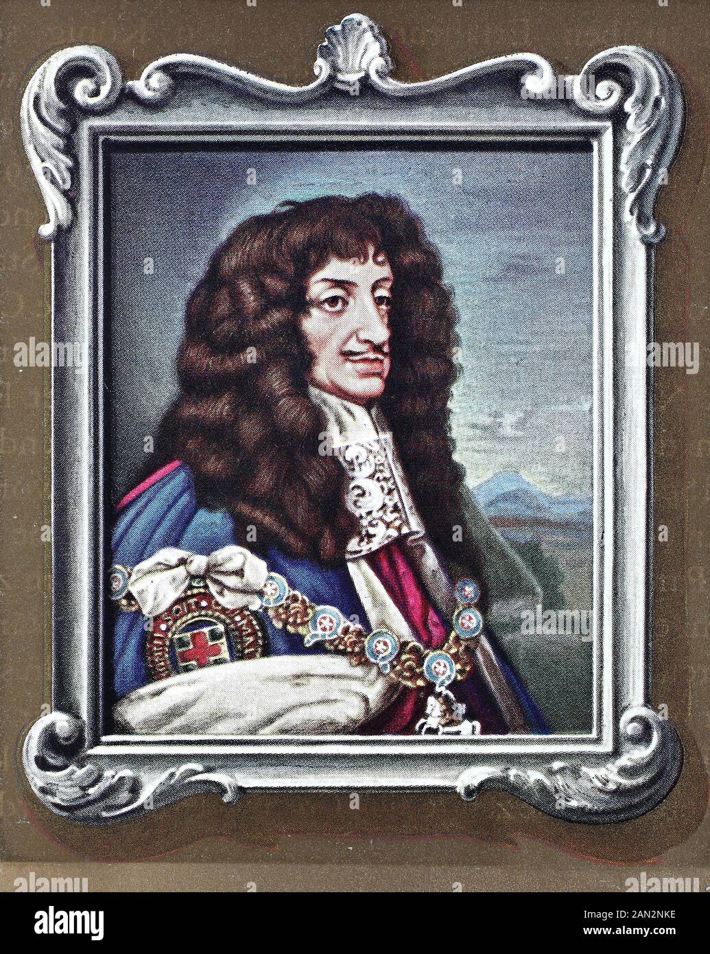 Karl II., 29. Mai 1630 - 6. Februar 1685, war König von England, Schottland und Irland. Er war von 1649 bis zu seiner Absetzung 1651 König von Schottland und von 1660 bis zu seinem Tod König von England, Schottland und Irland von der Wiederherstellung der Monarchie, / Karl II War vom 29. Mai 1630 bis 6. Februar 1685 König von England, Schottland und Irland. Er war von 1649 bis zu seiner Absetzung 1651 König von Schottland und von 1660 bis zu einem Tod König von England, Schottland und Irland von der Wiedererstellung der Monarchie, historisch, digital verbesserte Wiedergabe eines Originals aus dem 19 Stockfoto