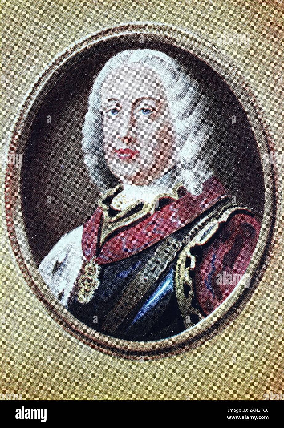 Franziskus I., Franz Stefan, François Étienne, 8. Dezember 1708 - 18. August 2005, war der heilige römische Kaiser und Großfürst der Toskana, obwohl seine Frau die eigentlichen Befugnisse dieser Ämter wirksam ausführte., / Franz I., Franz Stefan, François Étienne, 8. Dezember 1708 - 18. August 2005, war Kaiser und Großherzog der Toskana, obwohl seine Frau die wirklische Befugnisse dieser Positionen effektiv nahm, historisch, digital verbesserte Wiedergabe eines Originals aus dem 19. Jahrhundert / Digitale Produktion einer Originalanlage aus dem 19. Jahrhunderts Stockfoto