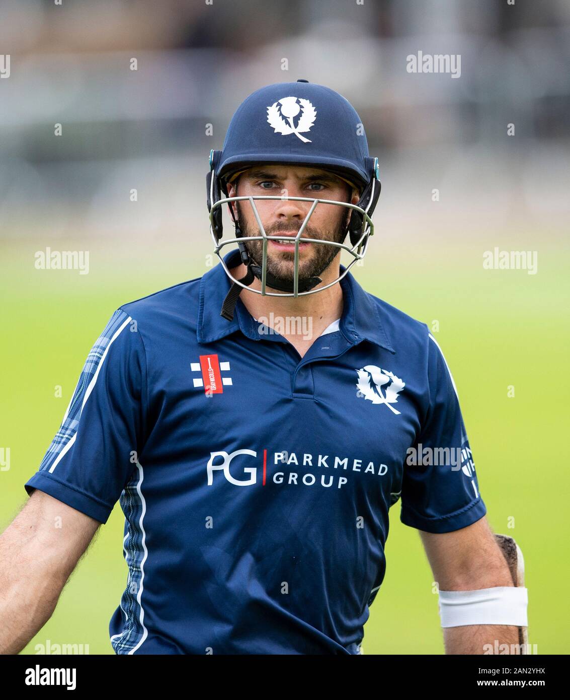 ICC World Cup Liga 2 - Schottland v Papua Neu Guinea. Aberdeenshire Cricket Club, Aberdeen, Aberdeenshire, Großbritannien. 17,08, 2019. Schottland auf Papua nehmen Stockfoto