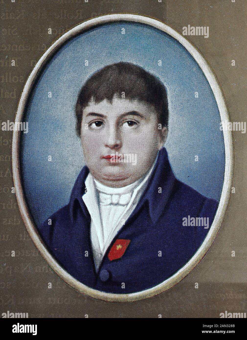 Joachim Napoléon Murat, geboren als Joachim Murat, Gioacchino Napoleone Murat, Joachim Napoleon Murat, 25. März 1767 - 13. Oktober 1815, war ein Marschall von Frankreich und Admiral von Frankreich unter der Herrschaft von Napoleon, / Joachim Napoléon Murat, geboren Joachim Murat, Gioacchino Napoleone Murat, Joachim Napoleon Murat, 25. März 1767 - 13. Oktober 1815, war ein Marschall von Frankreich und Admiral von Frankreich unter den Herrschaften von Napoleon, historisch, digital verbesserte Wiedergabe eines Originals aus dem 19. Jahrhundert / Digitale Produktion einer Originalanlage aus dem 19. Jahrhunderts Stockfoto