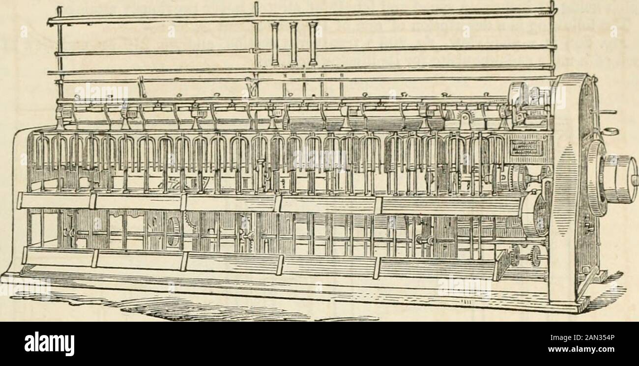 Eine Ergänzung zu Ures Dictionary of Arts, Products, and Mines, : enthält eine klare Exposition ihrer Prinzipien und Praktiken. . BAUMWOLLE MANUFACTUEE.206 425. The Self-Ac Tin rf Midc.-In einer vorherigen Ausgabe dieses Werks wurde auf die selbsttätigen, selbsttätigen Maultiere von Mr. Roberts aus Manchester hingewiesen. Und von Mr. Smith, of Deanstone. Seit der Zeit, in der diese Mitteilung geschrieben wurde, wurden zahlreiche Patente für Verbesserungen der ursprünglichen Patente von Mr. Potter, of Manchester, Messrs Big-gins & Whitworth, of Salford, Mr. Montgomery, of Johnstone, Messrs. Craig & Sharp, ofGlasg Sichergestellt Stockfoto