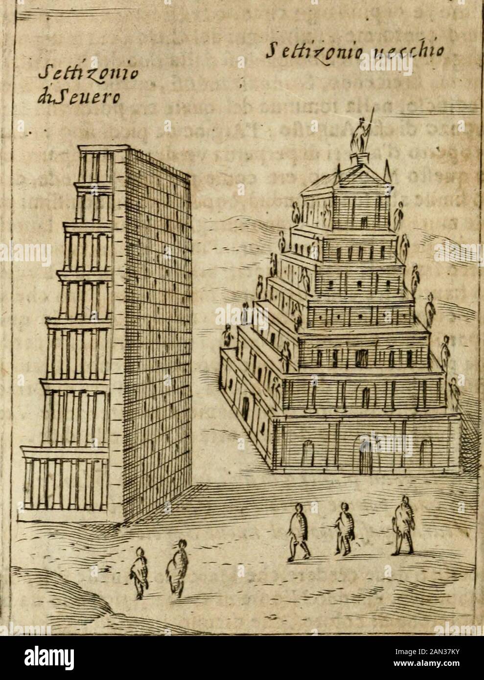 Ritratto di Roma antica: Nel qvale sono figvrati i principali tempij, theatri, anfiteatri, cerchi, naumachie, archi trionfali, curie, basiliche, colonne, ordine del trionfo, dignita militari, e ciuili, riti cerimonie, & altre cabilose: Aggiuntoui di nuouo le vite, & effigie de' primi rè di essa, e le grandezze dell'Imperio Romano, con l'esplicationi istoriche de' piu celantiquarij . elii,che VI fono hora Dontorno, hauua cancellidi ferro fraqualì erpiano opborti d. Ledifitiotucio haueua tre cince di mura, fimiie à quelivna che VI èhora> compartite vgualmente i * vna d Stockfoto