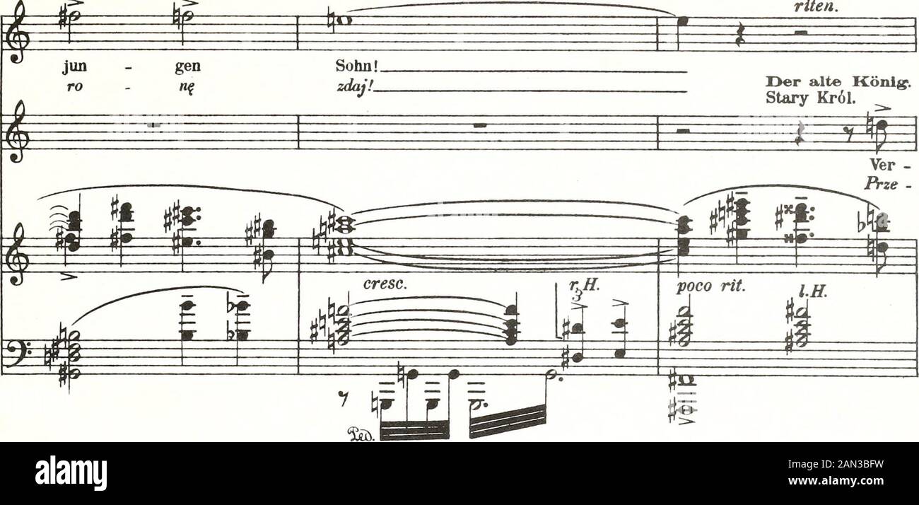 Hagith: Oper in einem Zug von Felix Dörmann : op25 . r.H.Crescc. U. K. 5912. 103 riten. H. 136 A Tempo PiÜ mOSSO. (Aaaitato) (J=120.) ^s m llJ- ^ " ll^- i^ A.K. S&lt;Jf. ^ E fluch tes Weib! Kommst du mir auch da TA, milcz! Wi?c to jest tre?? PO mlt^ dus Kor - nej?ico (Cl.Ks.FU, L^, ist die Stockfoto