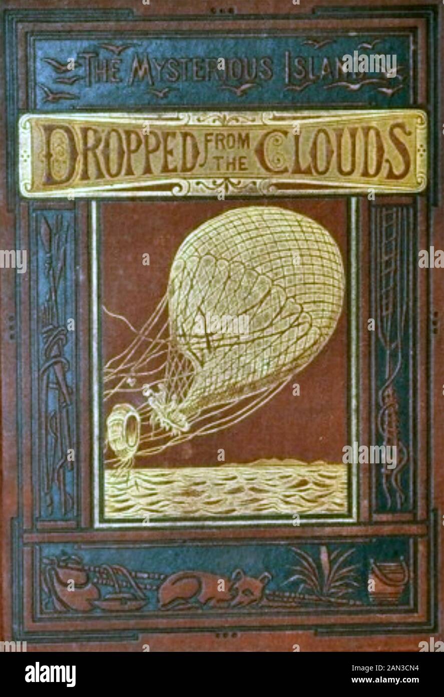 Geheimnisvolle INSEL - FIEL AUS DEN WOLKEN Abdeckung der 1875 Übersetzung von William Kingston des Romans von Jules Verne Stockfoto