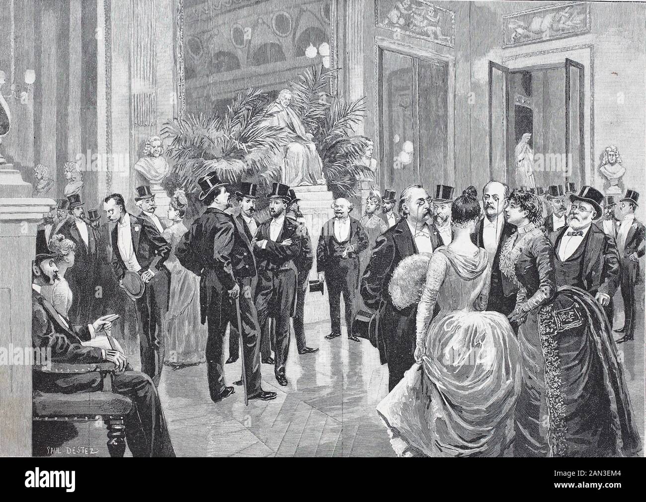 Foyer, im Inneren des Theater Francais in New York, Amerika, / Foyer, innerhhalben des Theaters Francais in New York, Amerika, historisch, digital verbesserte Wiedergabe eines Originals aus dem 19. Jahrhundert / Digitale Produktion einer Originalanlage aus dem 19. Jahrhundert. Jahrhunderts Stockfoto