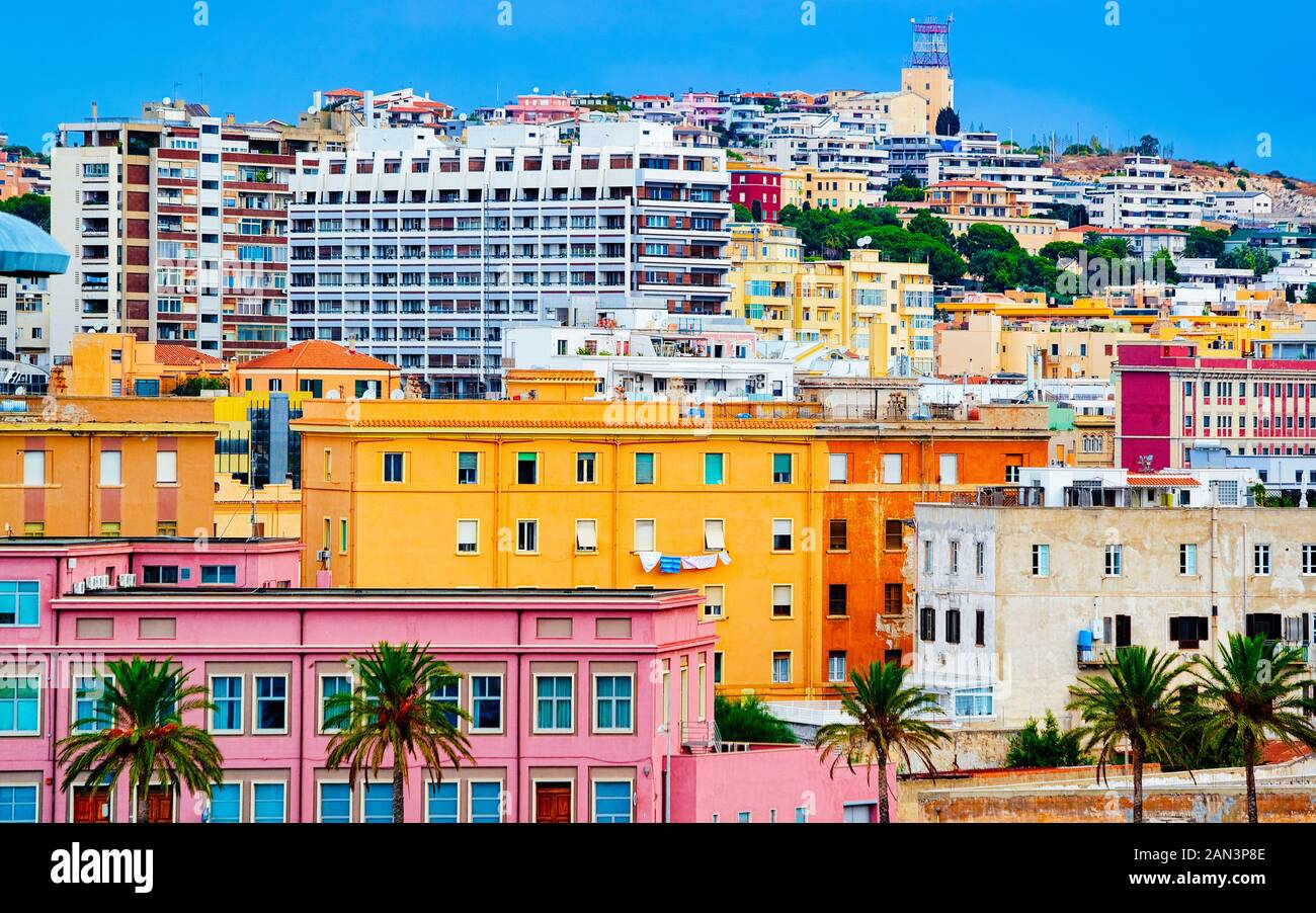 Stadtbild der Alten sardischen Stadt Cagliari Reflex Stockfoto